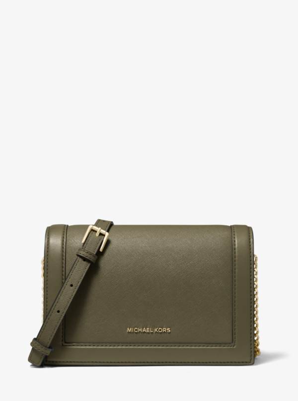 Damske Crossbody Kabelka Michael Kors Jet Set Large Saffiano Leather Olivovo Zelená - Kabelky Michael Kors Levně | BAOGY-6203